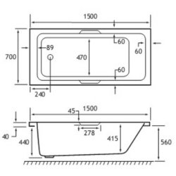 Beaufort Portland SE 1500 x 700mm 5mm Twin Grip Bath