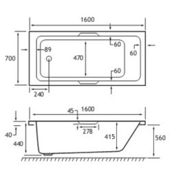 Beaufort Portland SE 1600 x 700mm 5mm Twin Grip Bath