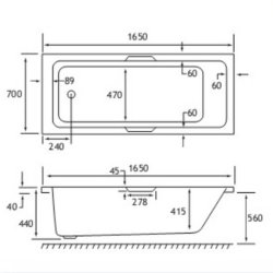 Beaufort Portland SE 1650 x 700mm 5mm Twin Grip Bath