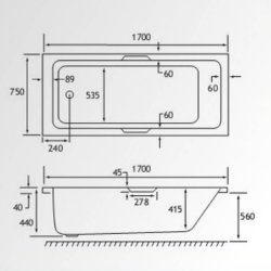 Beaufort Portland SE 1700 x 750mm 5mm Twin Grip Bath