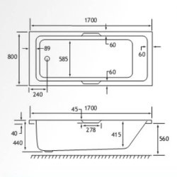 Beaufort Portland SE 1700 x 800mm 5mm Twin Grip Bath