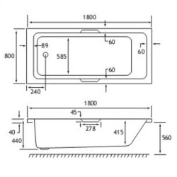 Beaufort Portland SE 1800 x 800mm 5mm Twin Grip Bath