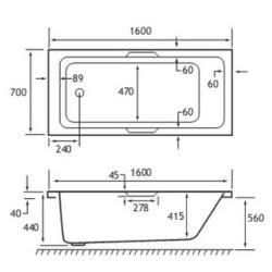 Beaufort? Portland SE 1600 x 700mm Reinforced Twin Grip Bath