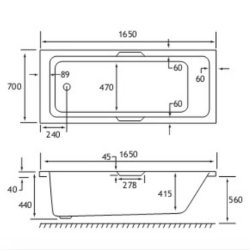 Beaufort? Portland SE 1650 x 700mm Reinforced Twin Grip Bath