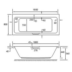 Beaufort Portland DE 1800 x 800mm 5mm Single Grip Bath