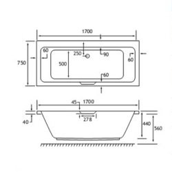 Beaufort Portland DE 1700 x 750mm Reinforced Single Grip Bath