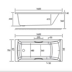 Beaufort Rockall SE 1600 x 750mm 5mm Twin Grip Bath