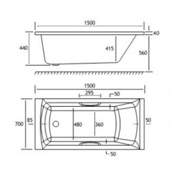 Beaufort Rockall SE 1500 x 700mm Reinforced Twin Grip Bath