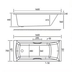 Beaufort Rockall SE 1600 x 700mm Reinforced Twin Grip Bath