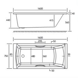 Beaufort Rockall SE 1600 x 750mm Reinforced Twin Grip Bath