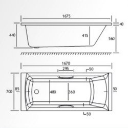 Beaufort Rockall SE 1675 x 700mm Reinforced Twin Grip Bath