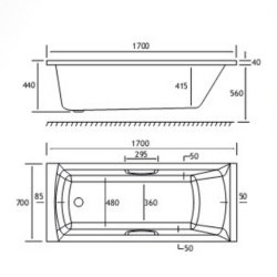 Beaufort Rockall SE 1700 x 700mm Reinforced Twin Grip Bath