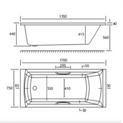 Beaufort Rockall SE 1700 x 750mm Reinforced Twin Grip Bath