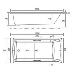 Beaufort Rockall SE 1900 x 900mm Reinforced Twin Grip Bath