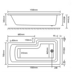 Beaufort Shannon 1500 x 850mm LH L Shaped Reinforced Bath