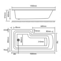 Beaufort Shannon 1500 x 850mm RH L Shaped Reinforced Bath