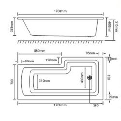 Beaufort Shannon 1700 x 850mm LH L Shaped Reinforced Bath