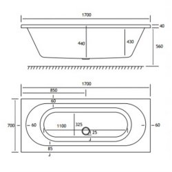 Beaufort Biscay DE 1700 x 700mm Reinforced Bath