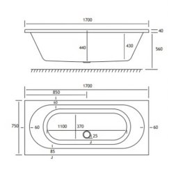 Beaufort Biscay DE 1700 x 750mm Reinforced Bath