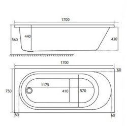 Beaufort Biscay SE 1700 x 750mm Reinforced Bath