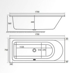 Beaufort Biscay SB LH 1700 x 750mm Reinforced Bath