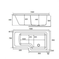 Beaufort Portland 1500 x 850mm RH L Shaped Reinforced Bath