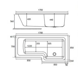 Beaufort? Portland 1700 x 850mm RH L Shaped Reinforced Bath