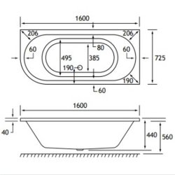 Beaufort Biscay DE RH 1600 x 725mm 5mm Bath