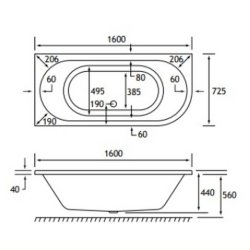 Beaufort Biscay DE LH 1600 x 725mm 5mm Bath