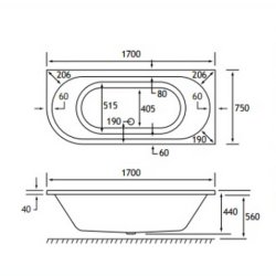 Beaufort Biscay DE RH 1700 x 750mm 5mm Bath