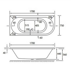 Beaufort Biscay DE LH 1700 x 750mm Reinforced Bath