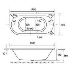 Beaufort Biscay DE RH 1700 x 800mm 5mm Bath