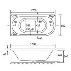 Beaufort Biscay DE LH 1700 x 800mm Reinforced Bath