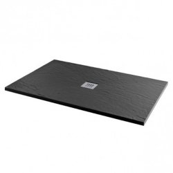 MX Minerals 1000 x 800mm Jet Black Slate Effect Rectangular Shower Tray