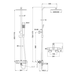 Scudo Block Chrome Square Rigid Riser Shower with Bath Filler