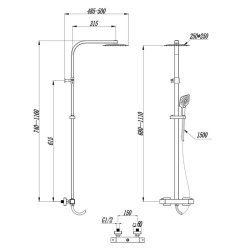 Scudo Heiler Square Cool Touch Rigid Riser Shower