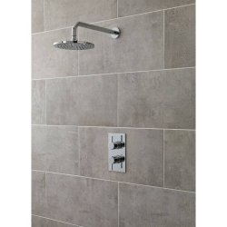 Nuie Round Chrome Thermostatic Twin Shower Valve with Diverter