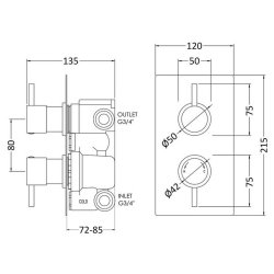 Nuie Round Chrome Thermostatic Twin Shower Valve with Diverter