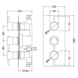 Nuie Round Chrome Thermostatic Triple Shower Valve