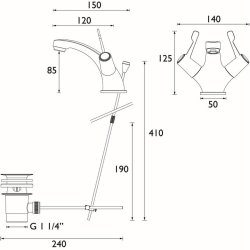 Bristan 3 Inch Lever Basin Mixer Tap with Pop Up Waste