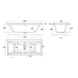 Beaufort Portland DE 1700 x 750mm 6 Jet Whirlpool Reinforced Bath