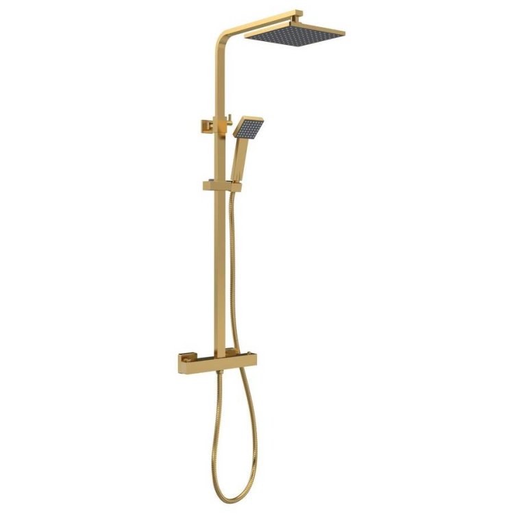 Nuie Windon Brushed Brass Square Thermostatic Bar Shower with Telescopic Kit