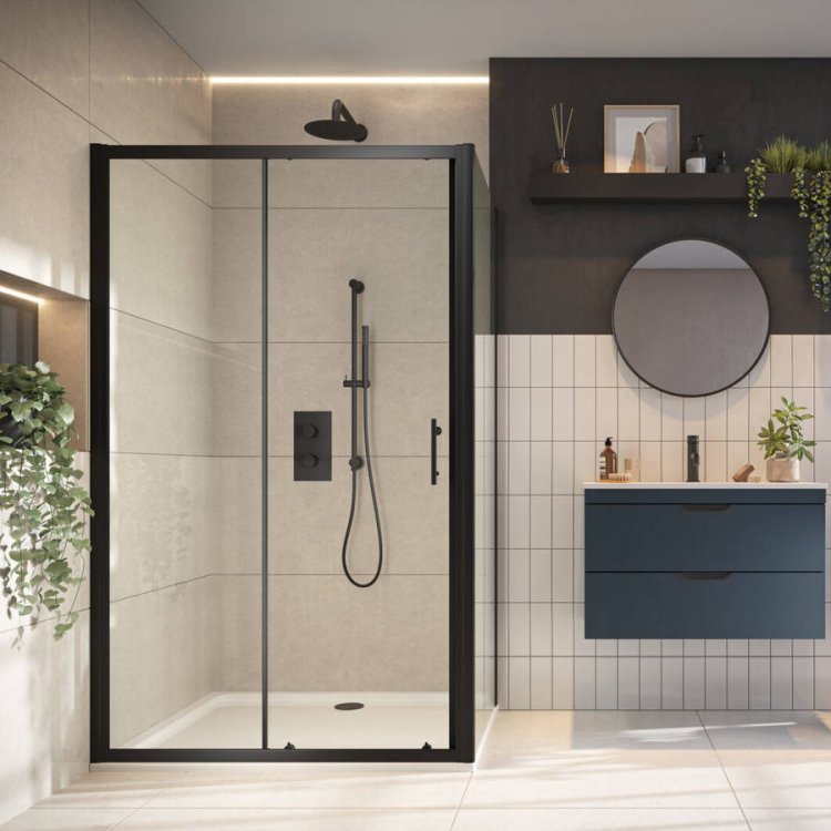 Scudo S6 1200mm Black Sliding Shower Door