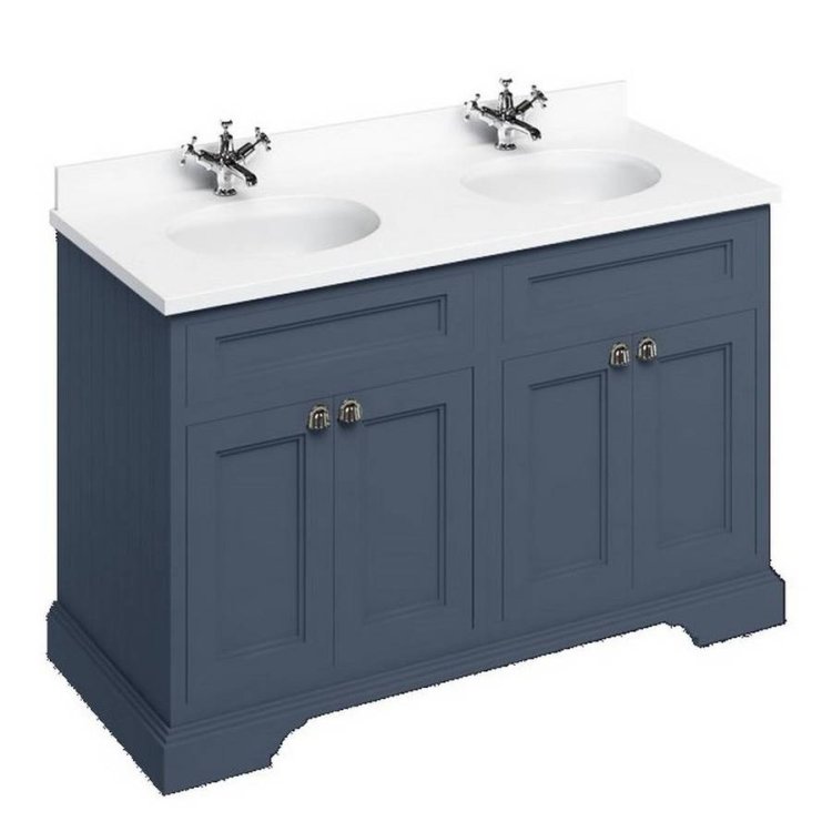 Burlington Freestanding 1300mm Blue Double Vanity Unit with Doors