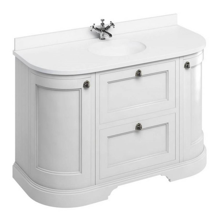 Burlington Freestanding 1340mm Matt White Curved Vanity Unit with Drawers