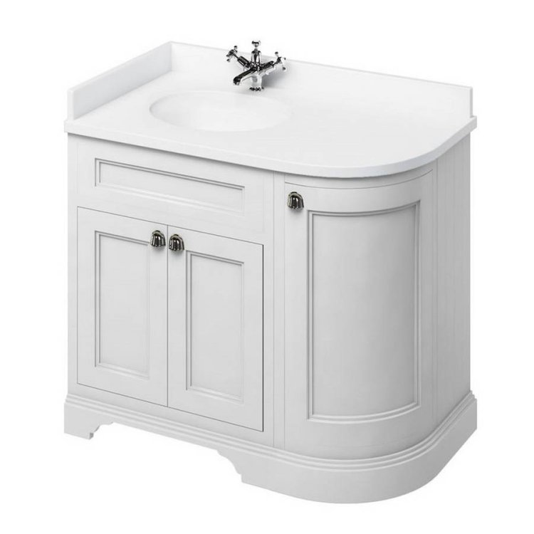 Burlington Freestanding 980mm Matt White LH Curved Vanity Unit with Doors