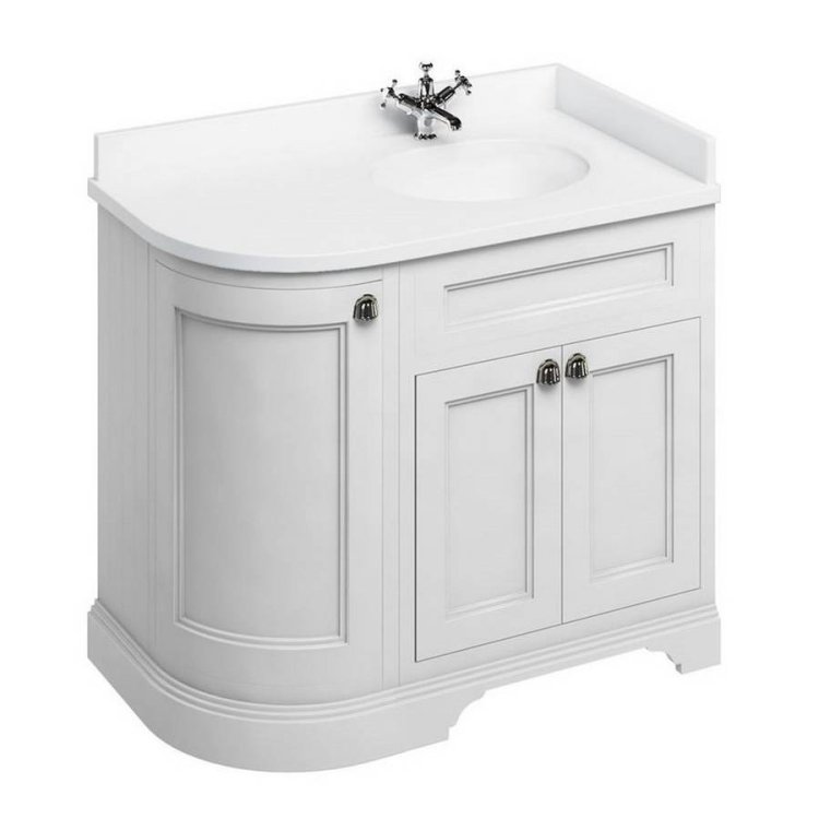 Burlington Freestanding 980mm Matt White RH Curved Vanity Unit with Doors