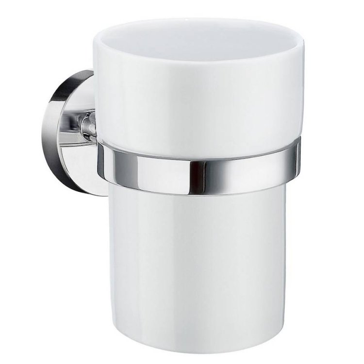 Smedbo Home Polished Chrome Holder with Porcelain Tumbler