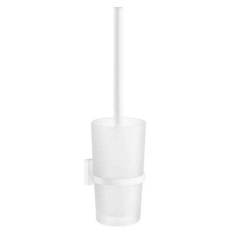 Smedbo House White Toilet Brush with Frosted Glass Holder