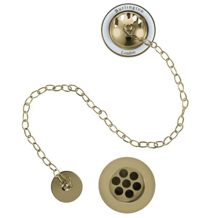 Burlington Gold Bath Overflow Plug and Chain Waste